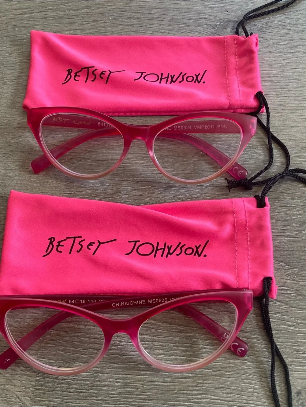 Betsey Johnson Hot Pink Cat-Eye Readers +2.00 with Logo Detail